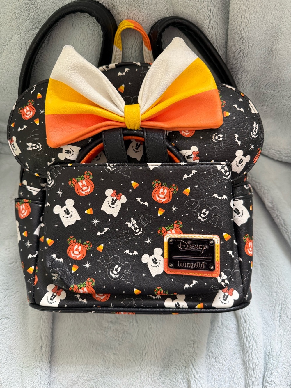 Disney Loungefly Kids Halloween Candy Corn Bow Mini Backpack - Black/Orange